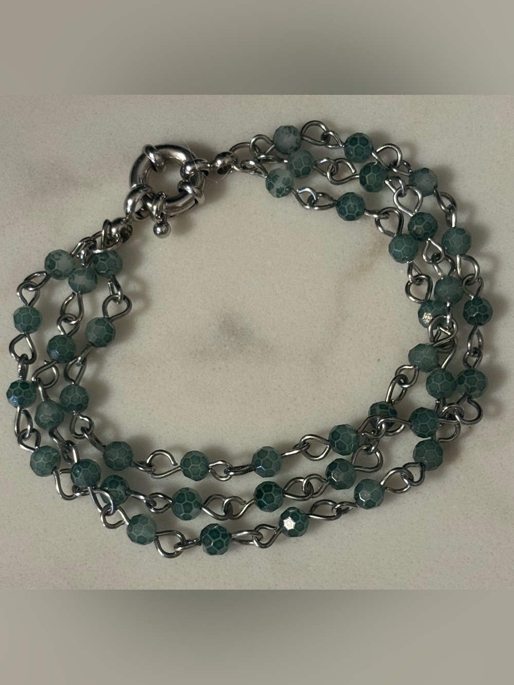 Layered Teal Bead Chain Bracelet - Unbranded